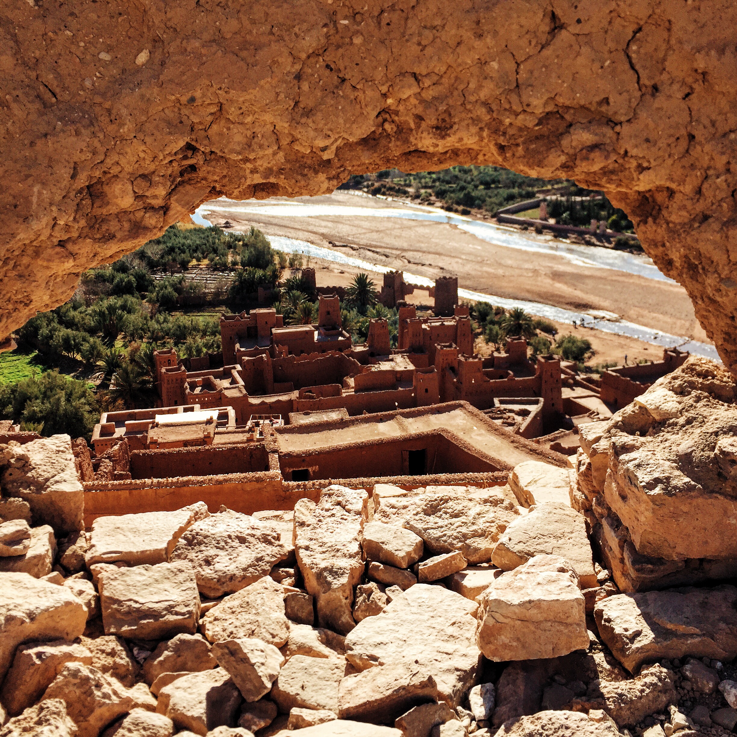 Views overlooking Ait Ben Haddou, a UNESCO village along the caravan routes between the Sahara and Marrakech. 
