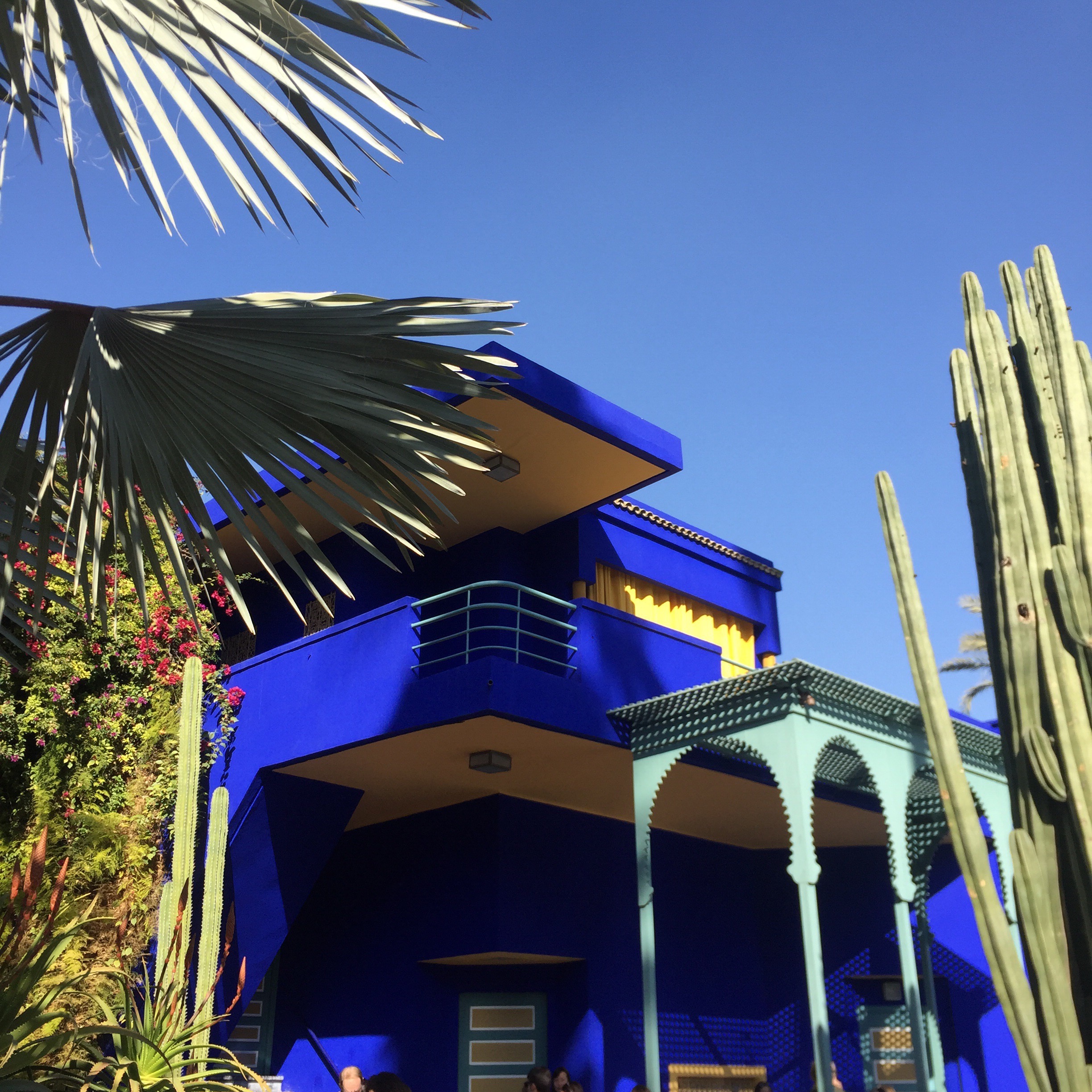 The Jardins Majorelle in Marrakech where designer Yves Saint Laurent's ashes are spread. This blue is called bleu Majorelle . 