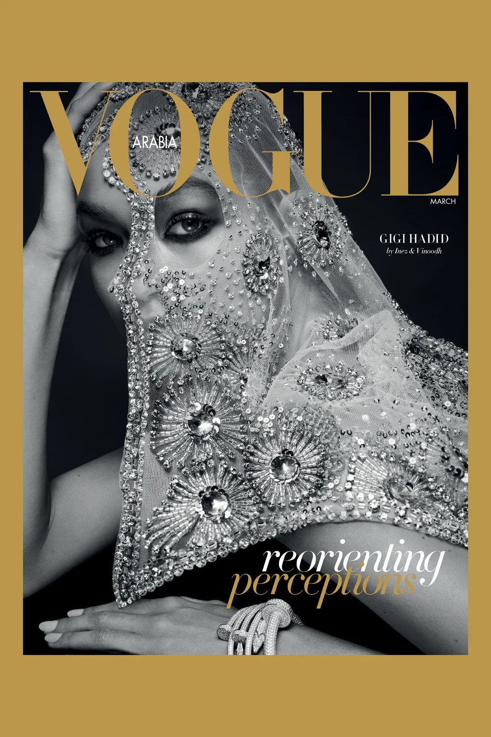 Hadid's second of two Vogue Arabia covers; image via