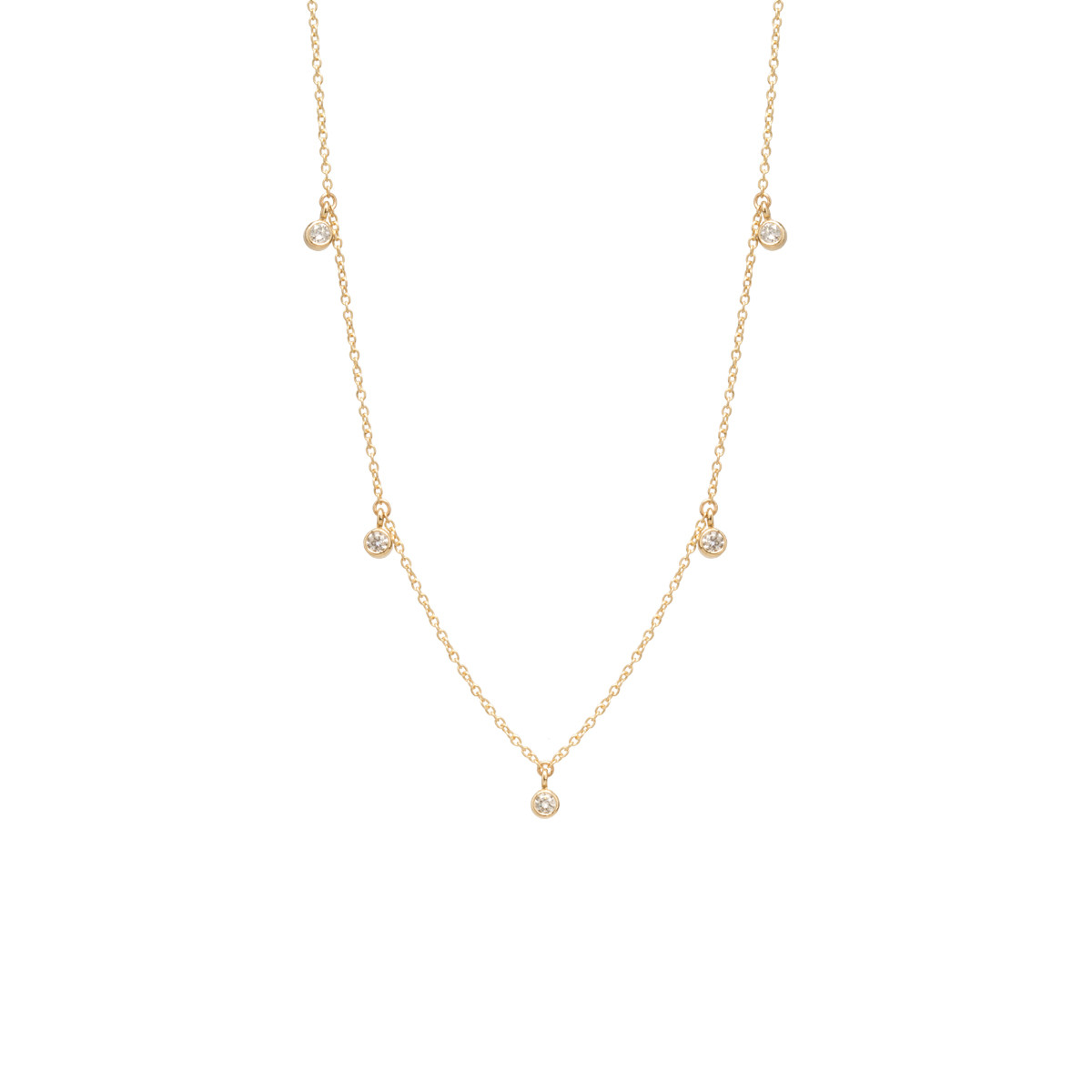 14K 5 DANGLING DIAMONDS CHOKER NECKLACE