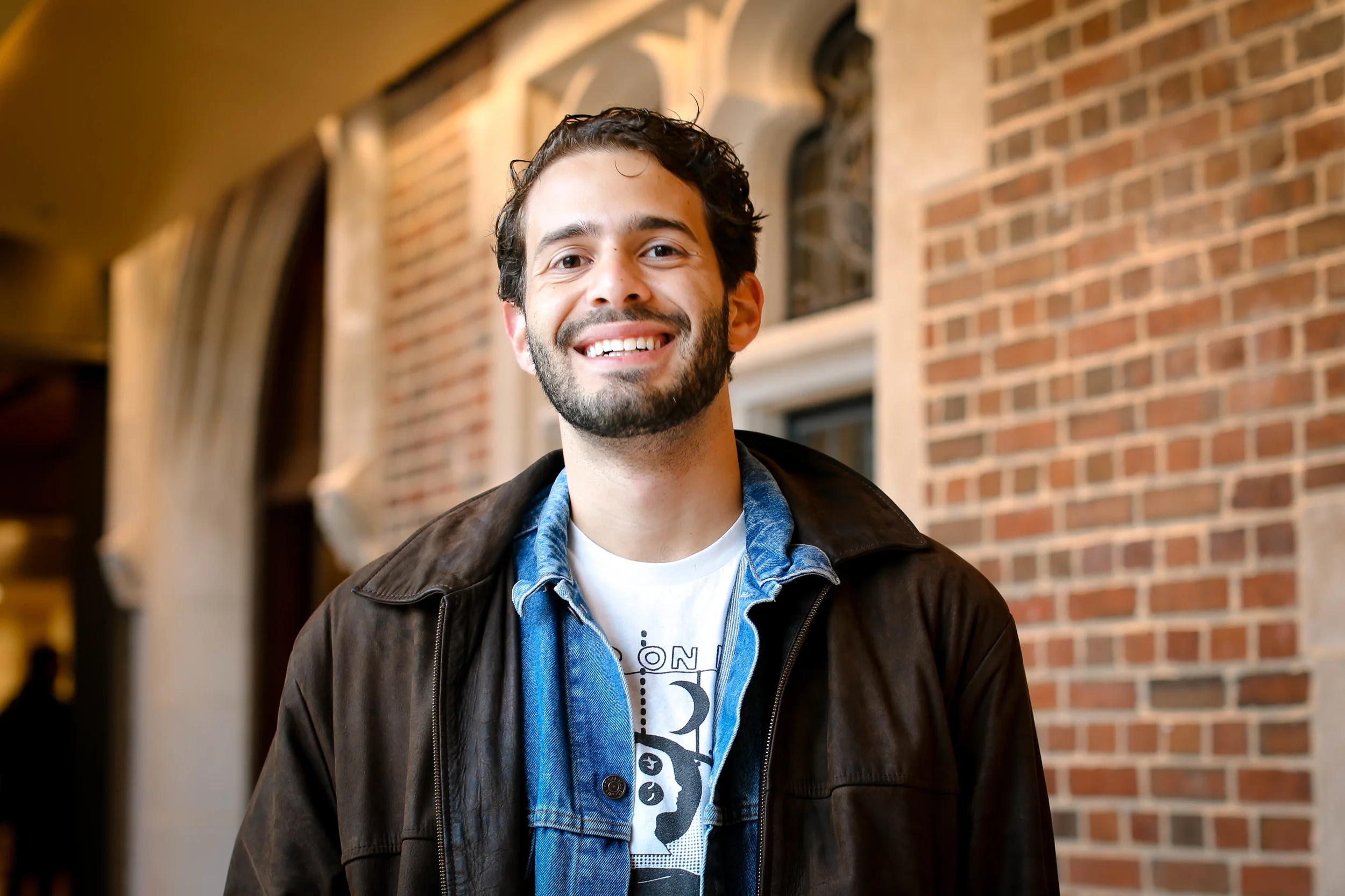 I'm wearing desert boots I thrifted, black jeans from Pacsun, a The War On Drugs t-shirt I grabbed from their concert last month, a jean jacket I thrifted, and a leather jacket from my dad.