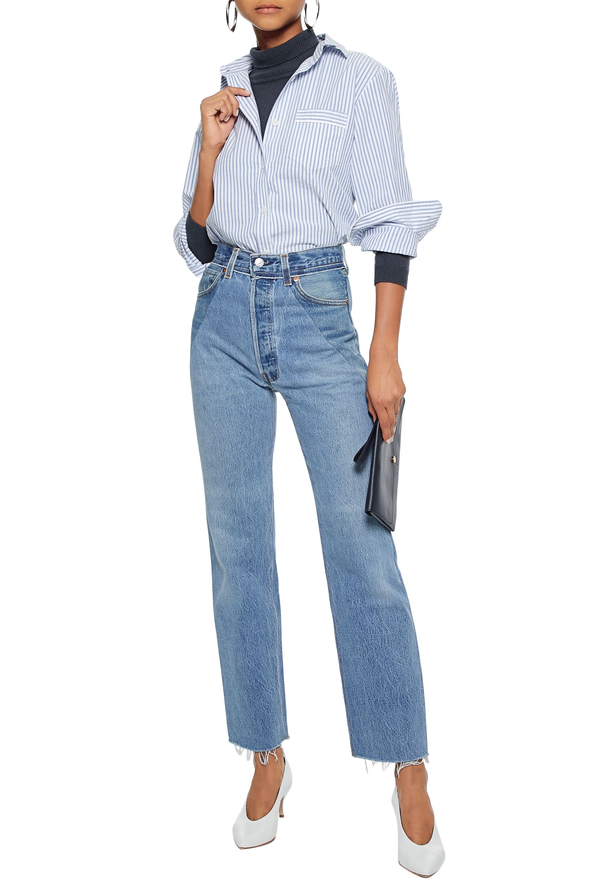  straight-leg jeans + turtleneck long-sleeve + shirt  Image  via     
