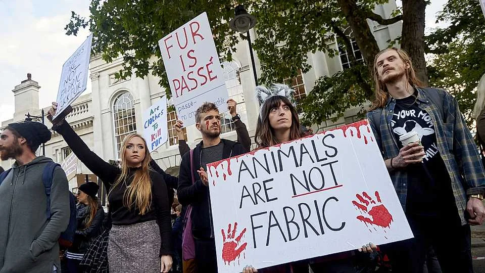 Anti-fur protesters outside of London Fashion Week S/S 2018. Source of image can be found via.