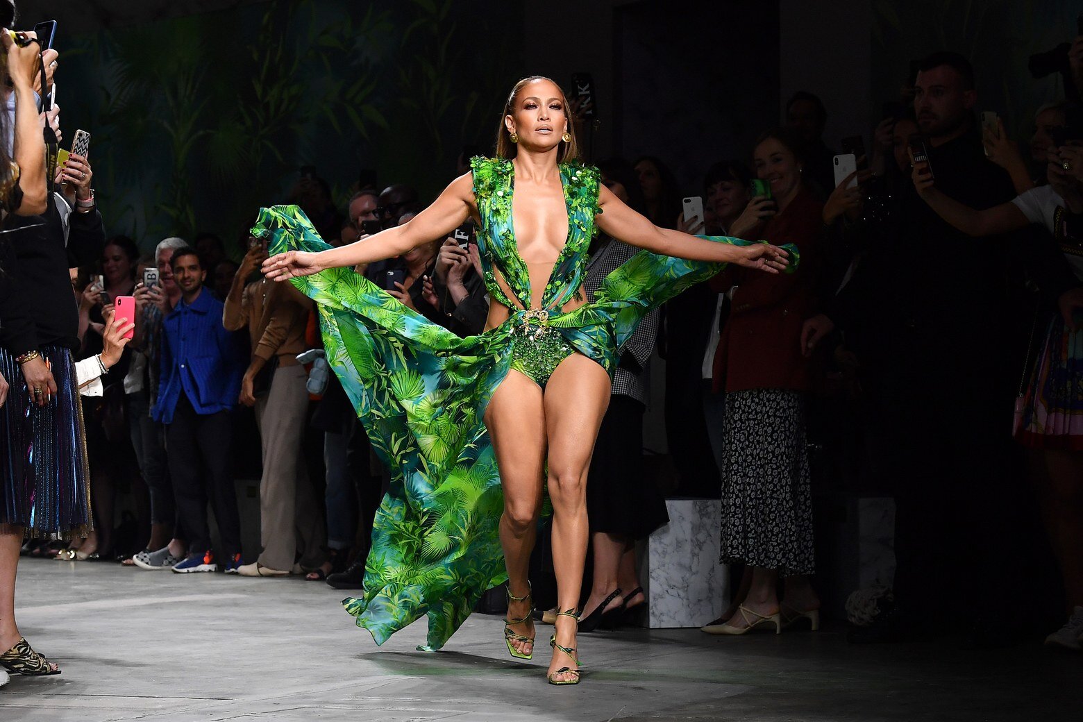 JLo celebrates the 20th anniversary of the gown that allegedly launched Google Images at the Versace Runway. Image via