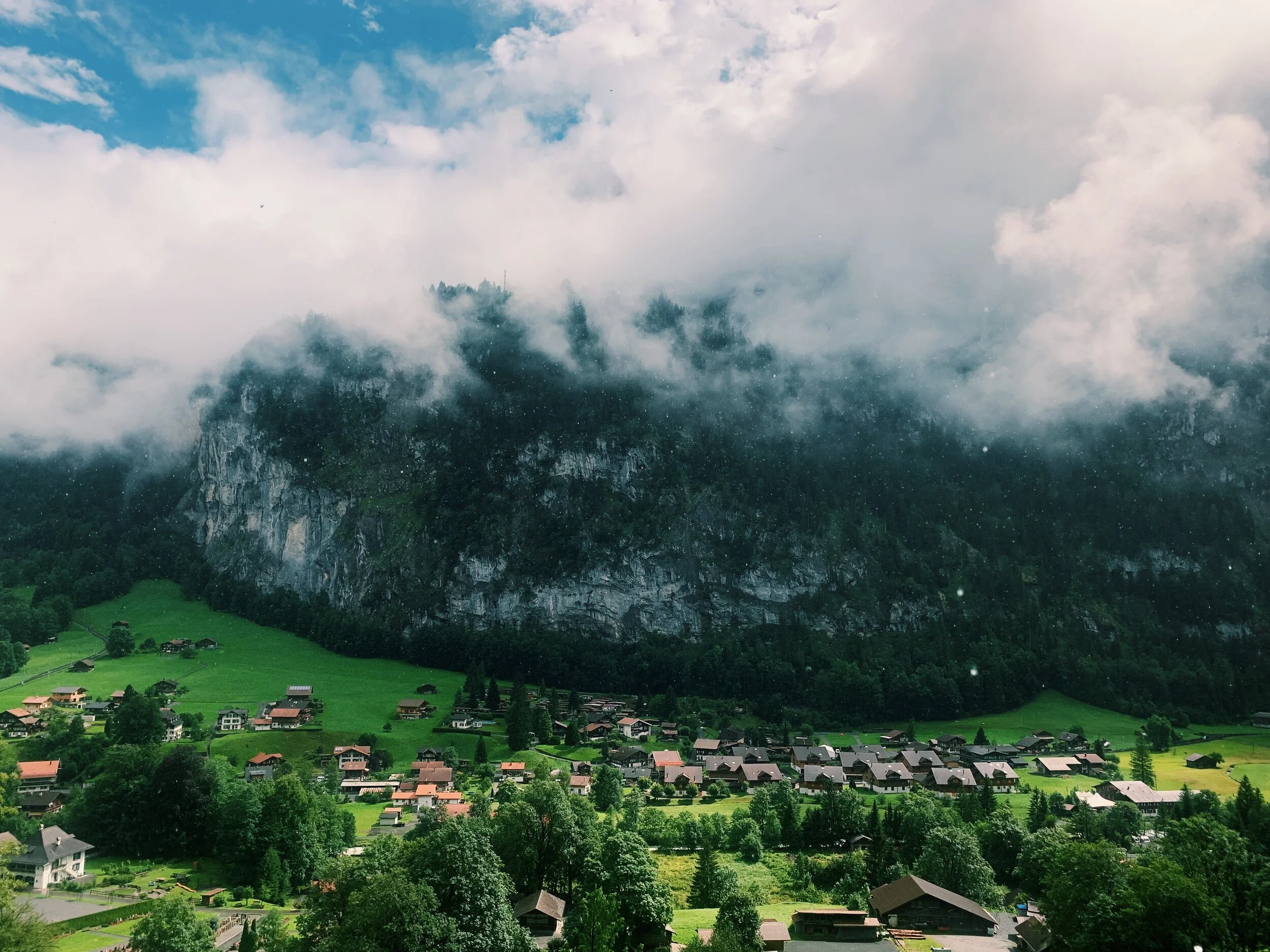 View of Lauterbrunnen Village from the Staubbach Falls
