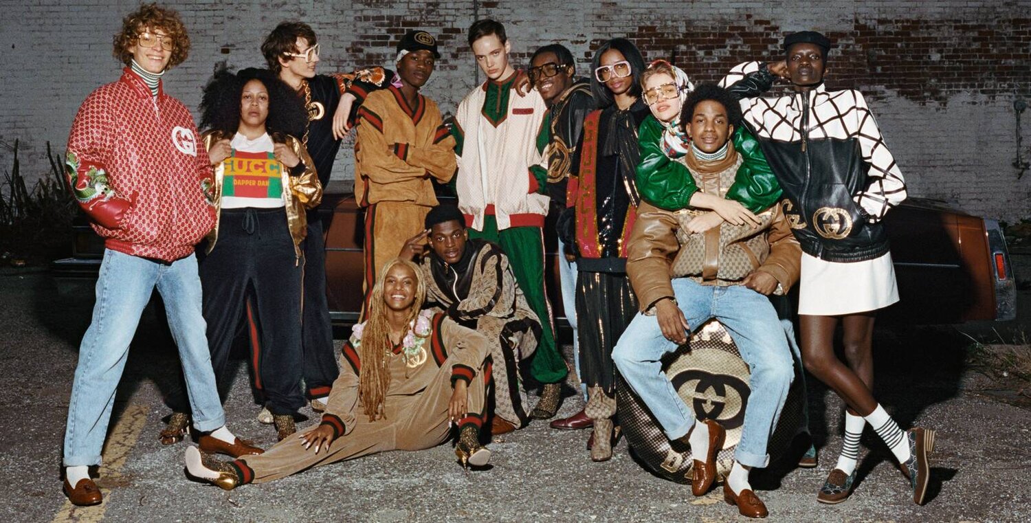 A campaign photo from Gucci’s collaboration with Dapper Dan, the man who is arguably responsible for setting Michele on the path toward Fake/Not. Image Via