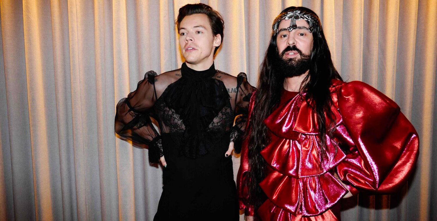 Alessandro Michele, creative director of Gucci since 2015, and Harry Styles at the Met Gala in 2019. Image Via