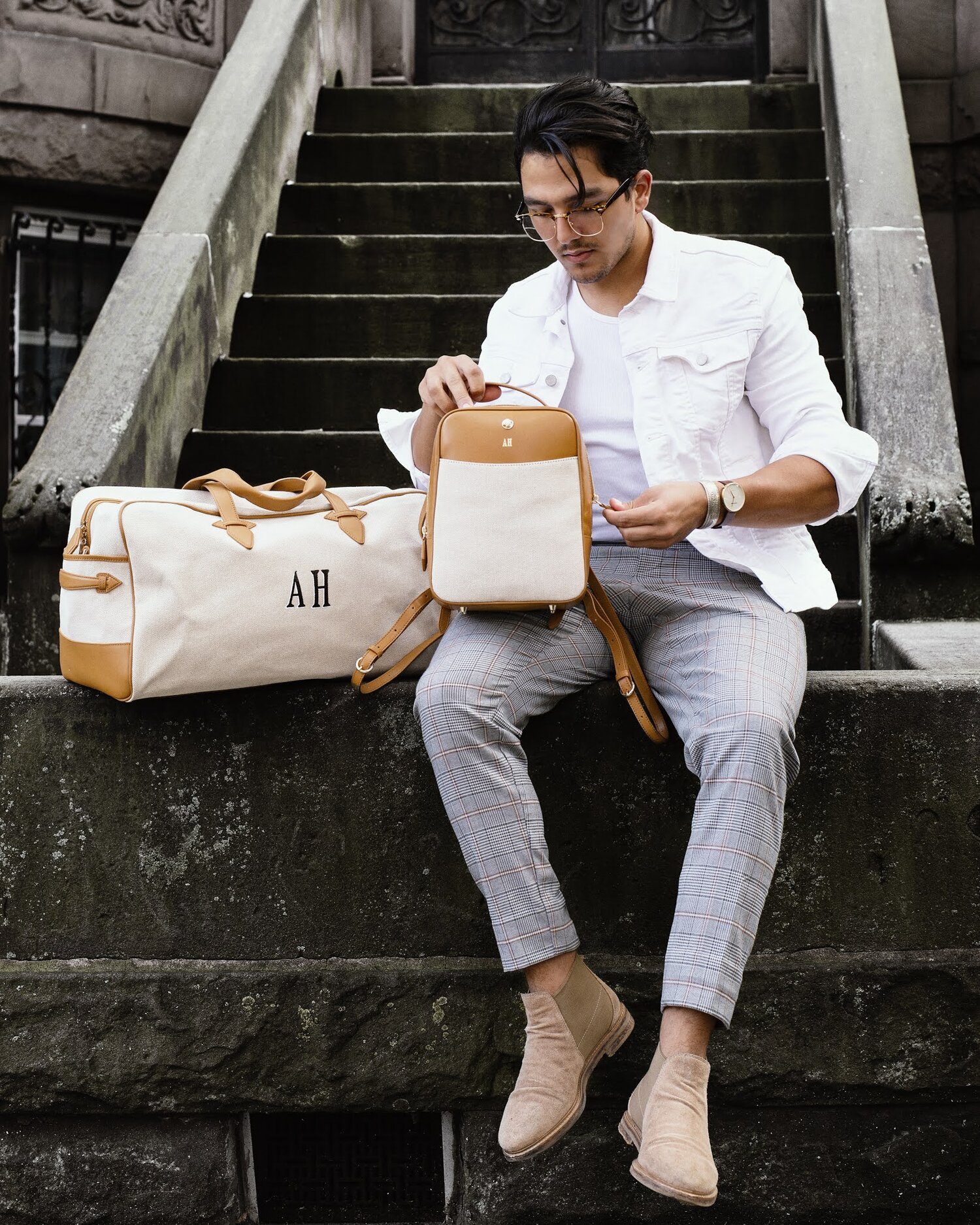 Paravel Scooter backpack and monogrammed duffel. Image Via
