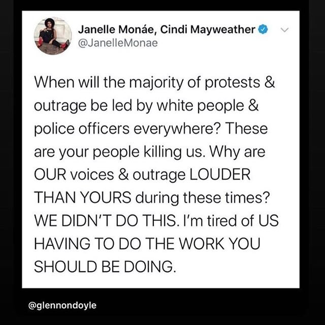 @JanelleMonae
#WhiteSilenceIsViolence 
#WhitePrivilegeIsReal
#BlackLivesMatter #BLM
#HumanRights
#ICantBreathe
#PoliceBrutality
#NoJusticeNoPeace