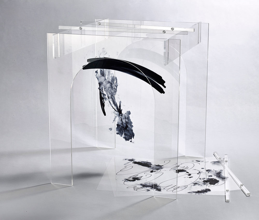    Theatre , 2015  Plexiglass, acrylic hardware, mylar, ink 17 x 20 x 20 inches 