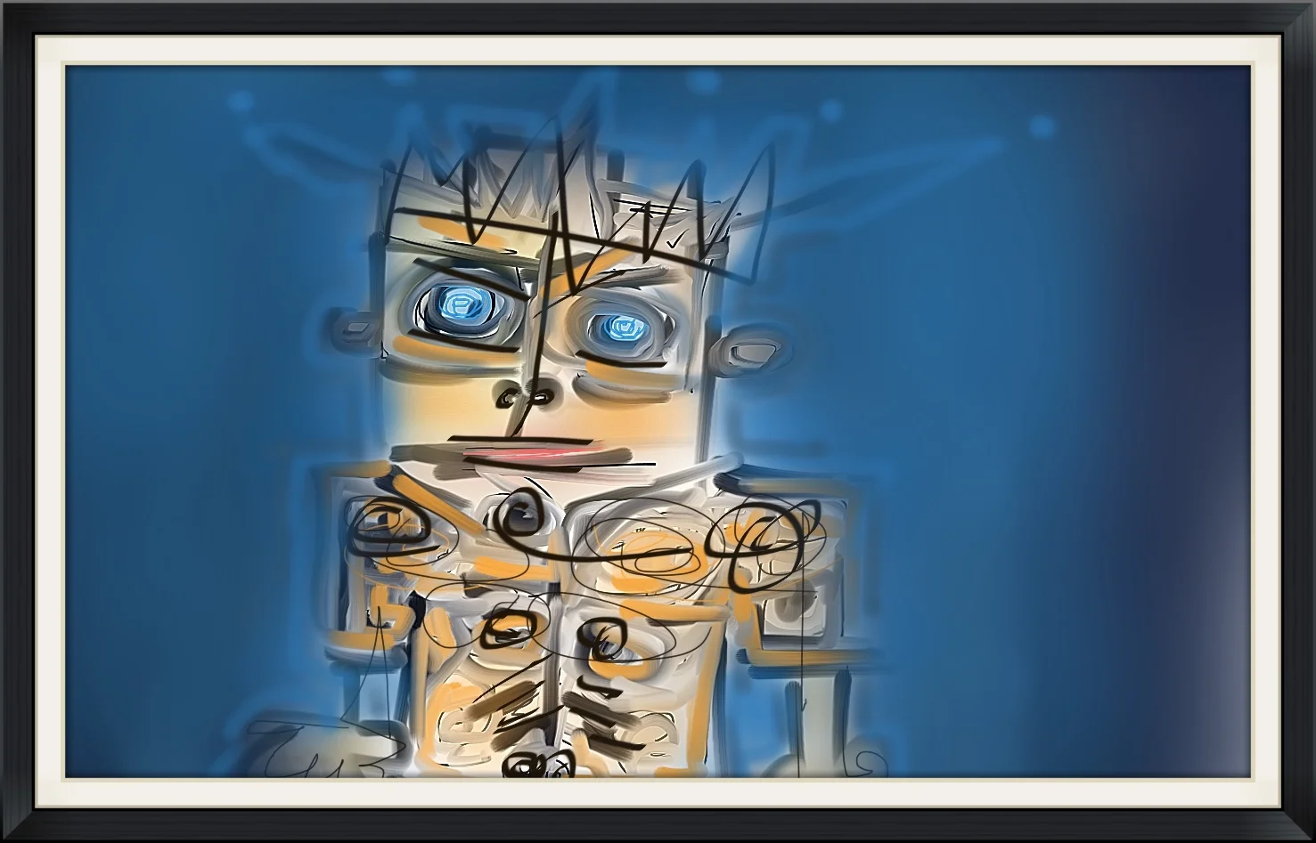 Autoportrait sur fond bleu