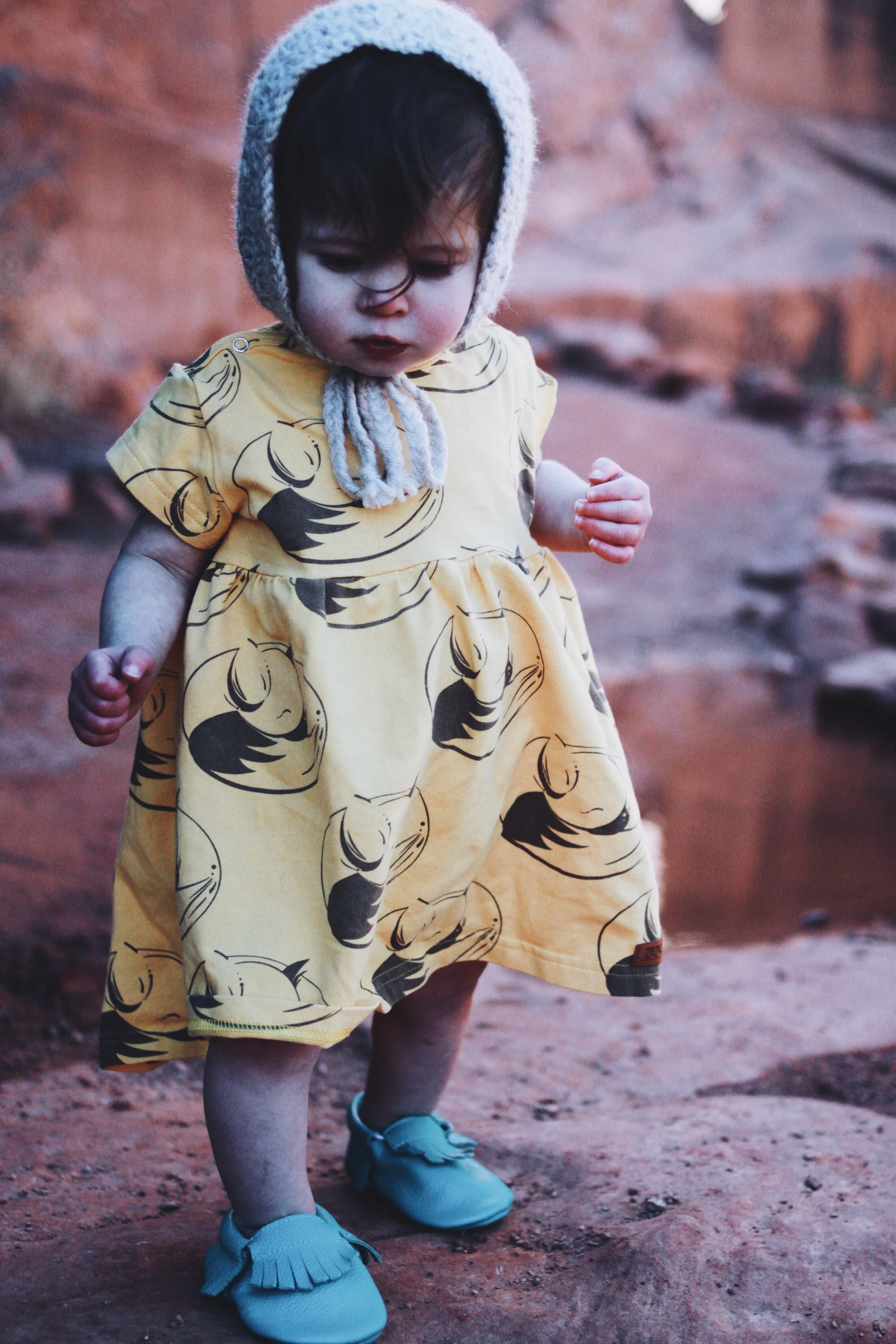 Bonnet from Darling Little Knits Moccasins from Wright Design Co