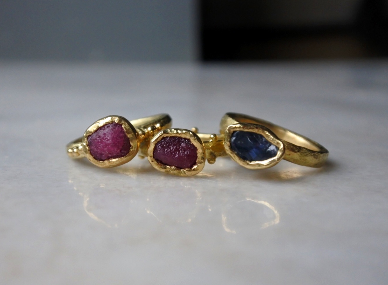 Three Rings And Their Faces | Raw Ruby And Sapphire