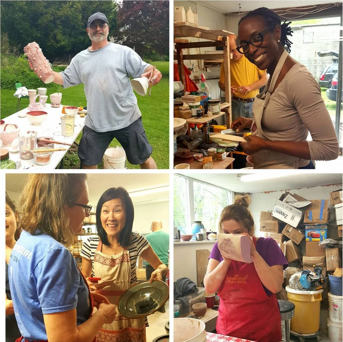 A great day of glazing at David Frank Pottery in Guilford, Ct., just one of the many field trips from Mugi Pottery.