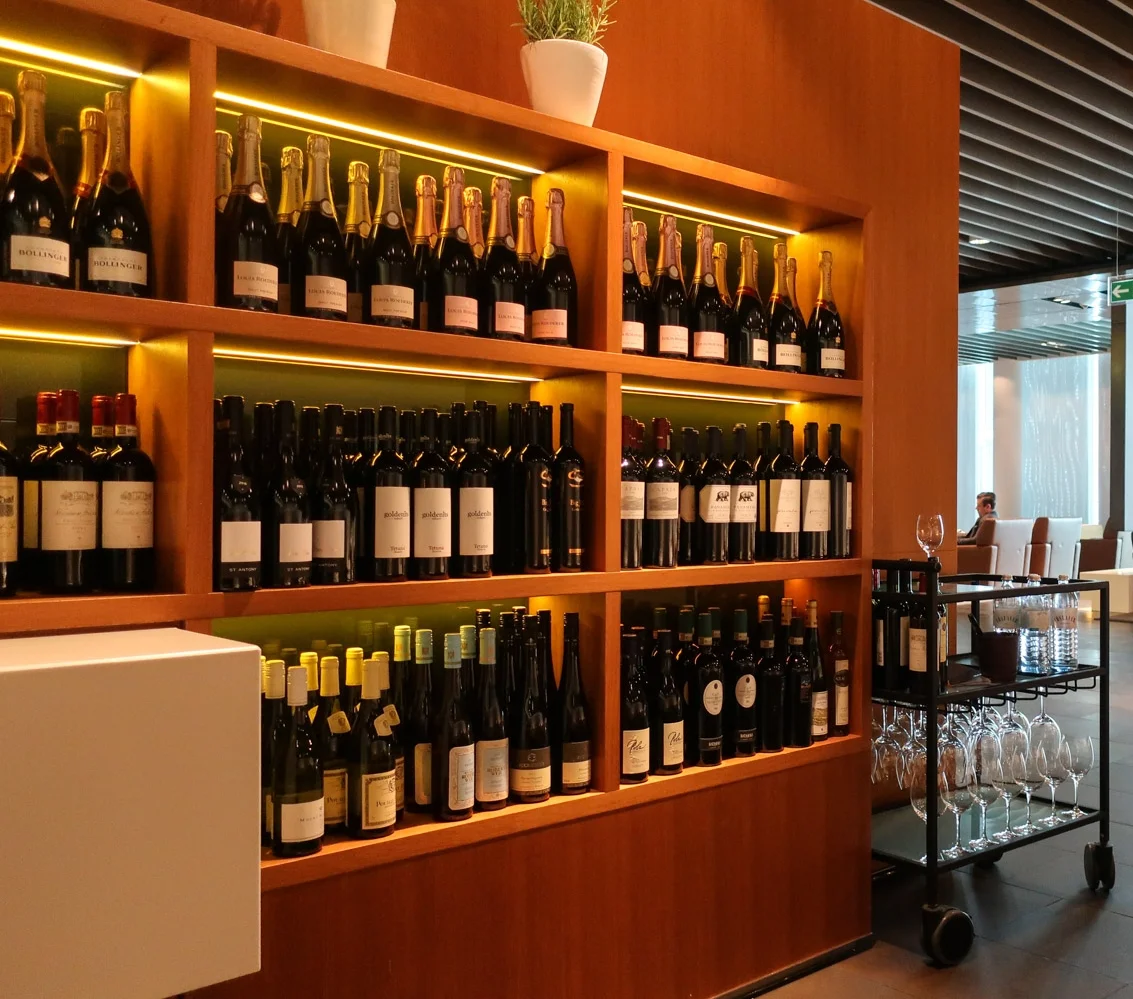 Wall of Wine & Champagne - Lufthansa's First Class Terminal - Frankfurt Photo: Calvin Wood
