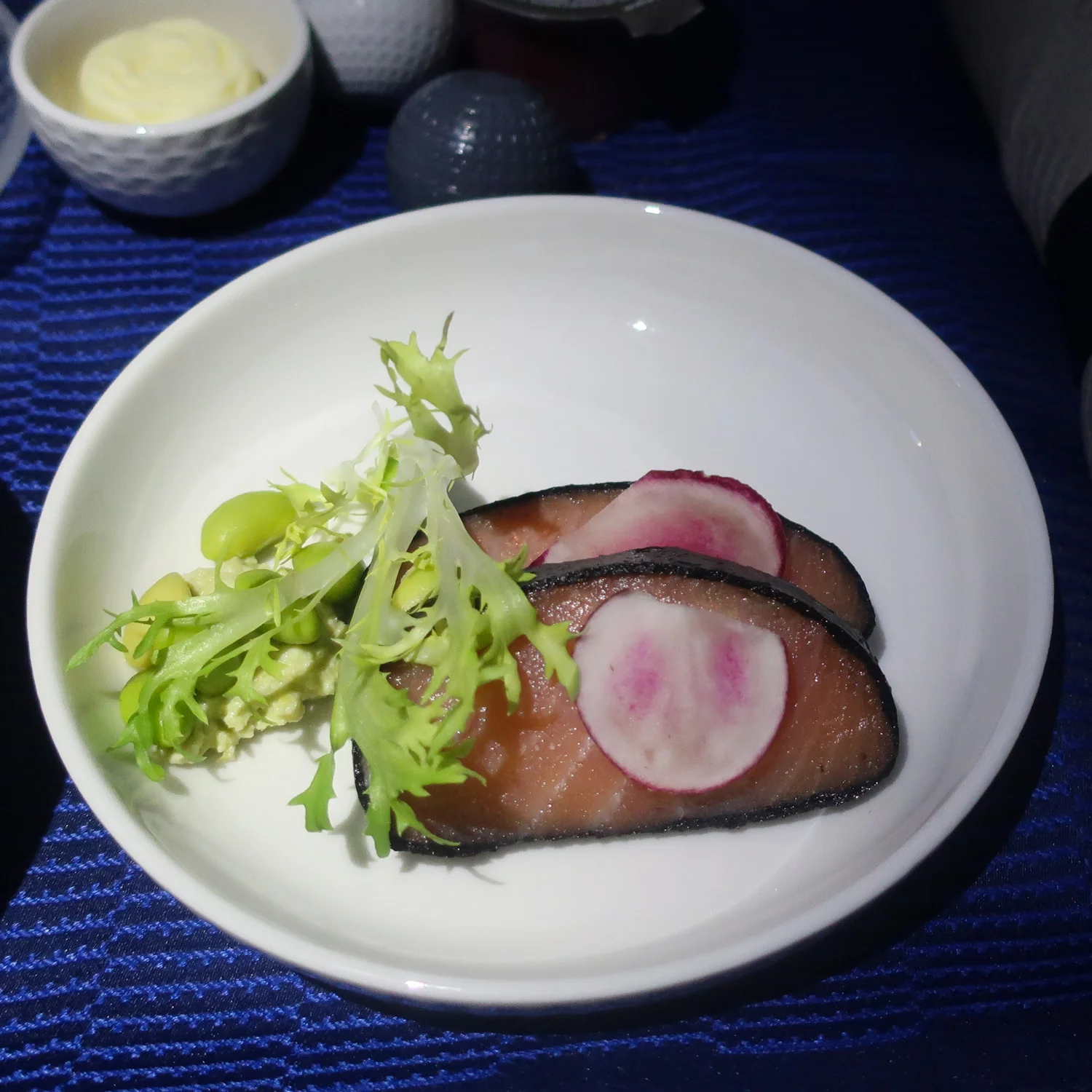 Smoked Nori-Wrapped Salmon - United Polaris Class to Paris Photo: Calvin Wood