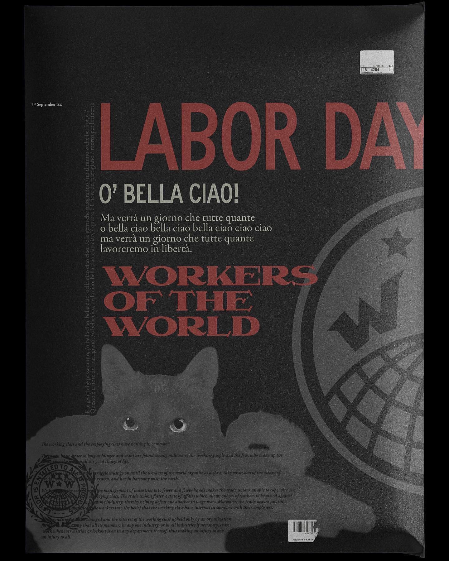 &laquo;𝒜𝓂𝑒𝓇𝒾𝒸𝒶𝓃 𝓂𝒶𝓎𝒹𝒶𝓎&raquo; 
&bull;
&bull;
&bull;
[black background with vertical mail package/magazine cover in grey (@blkmarket mock-up!) with the text &quot;LABOR DAY&quot; set in crimson as the 'Magazine' title, the Y cut off at t