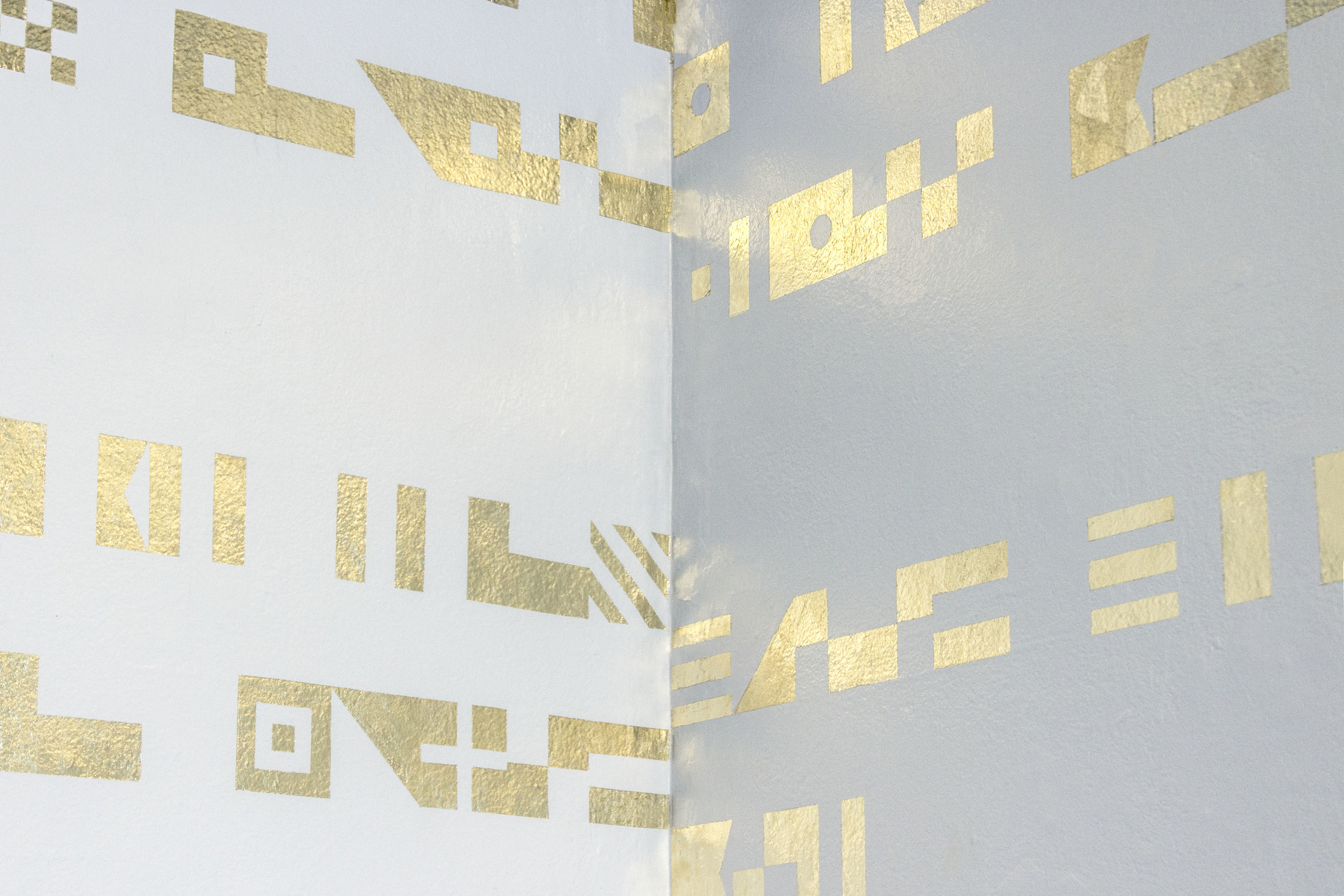 Place Poem (ii) , 2016 (detail) gold foil on gallery wall. 190cm x 115cm x 140cm.