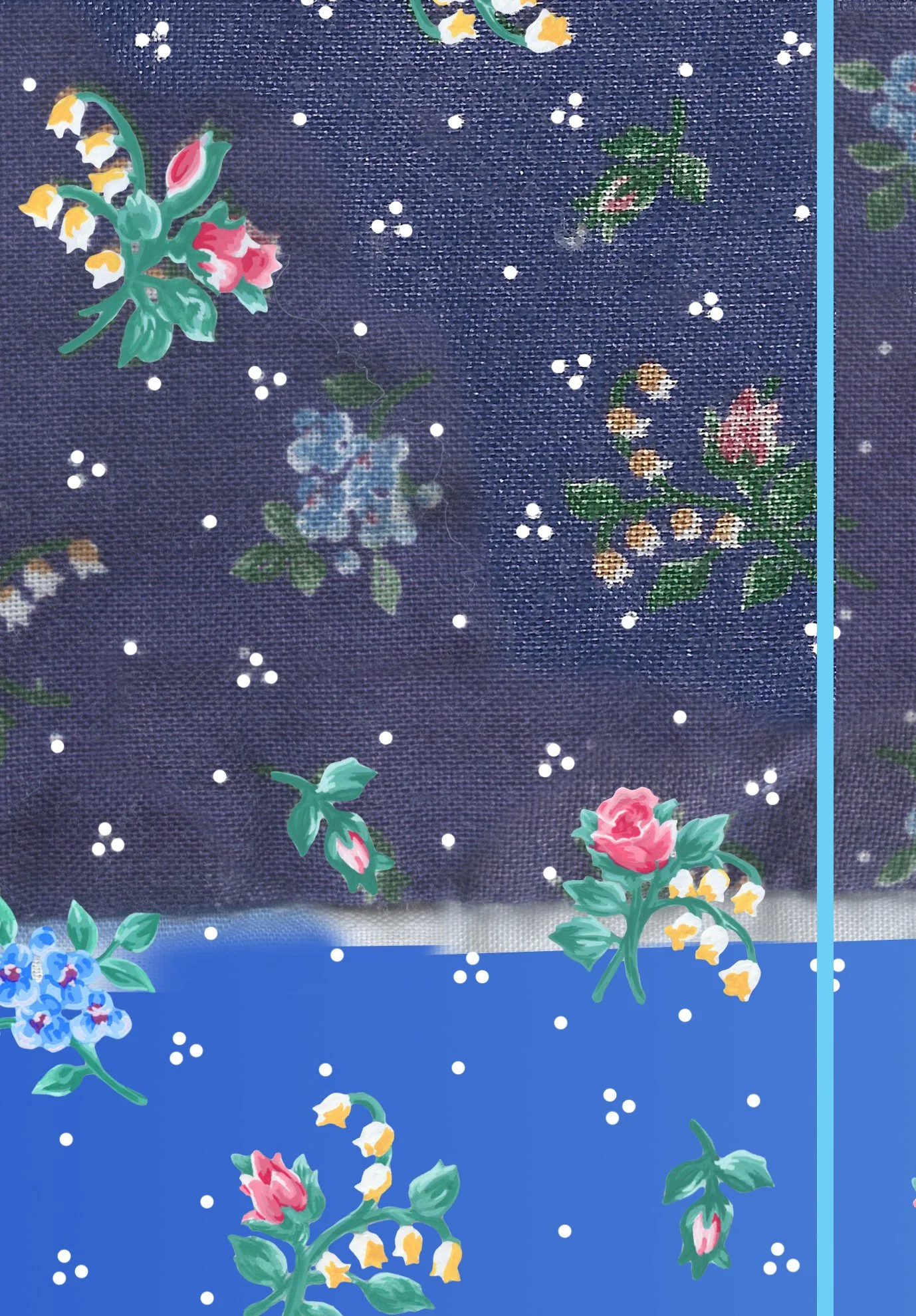 Restoration process: repainted motifs mapped onto reassembled fabric.