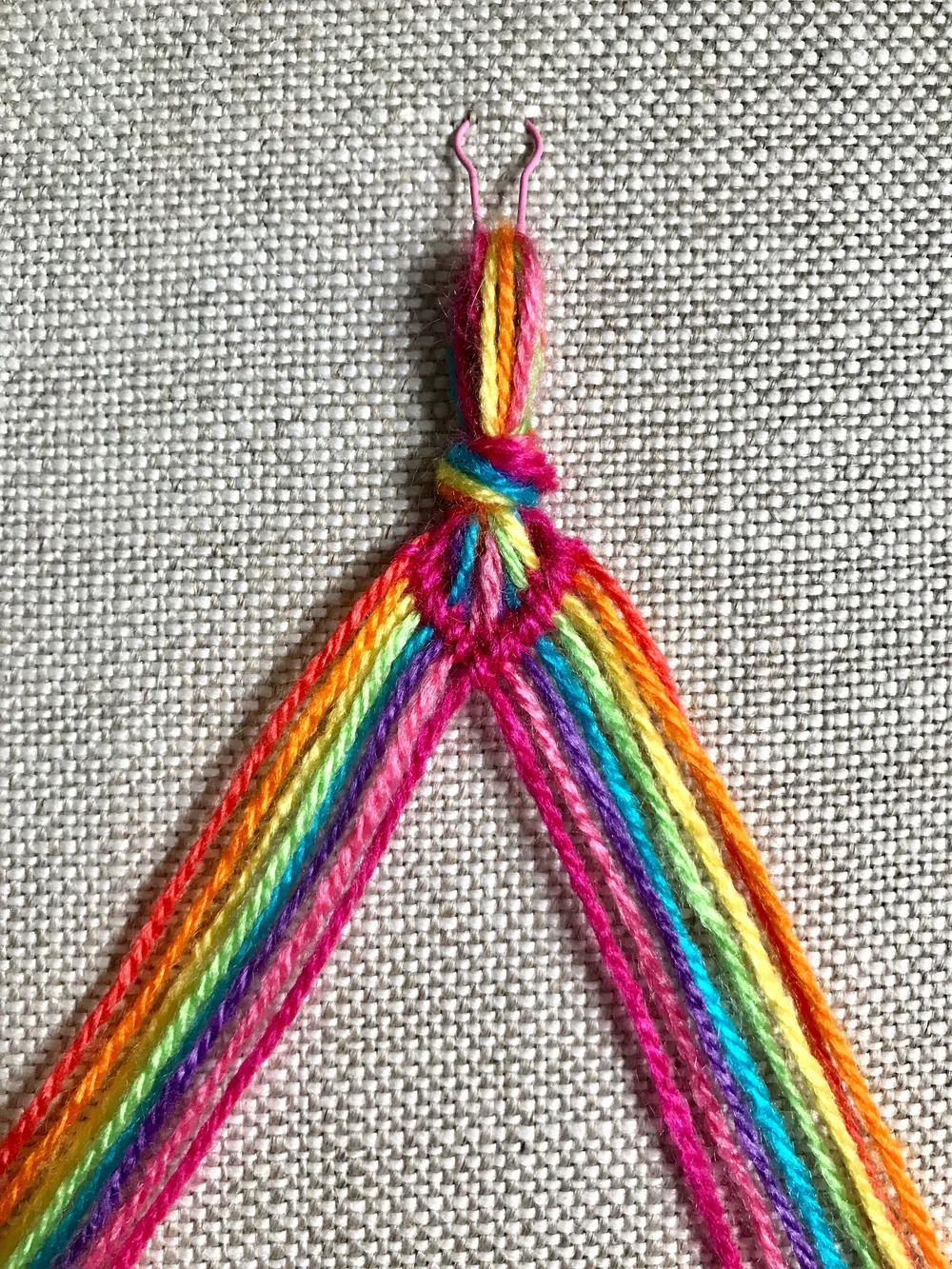 14. The first row is now complete, and the chevron shape has been established.