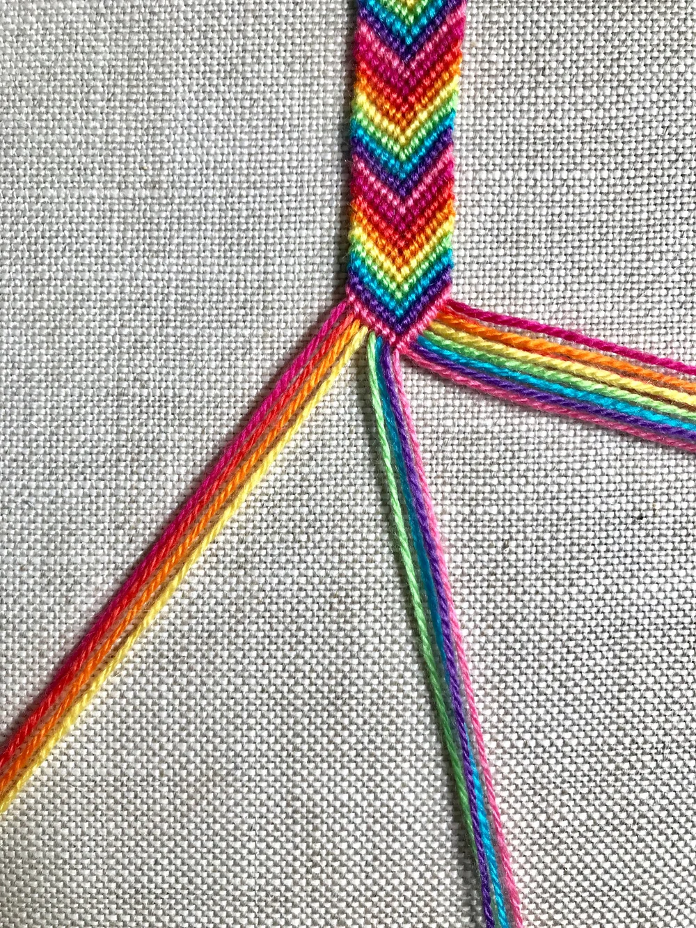 20. Then separate the left group into two groups of four threads.