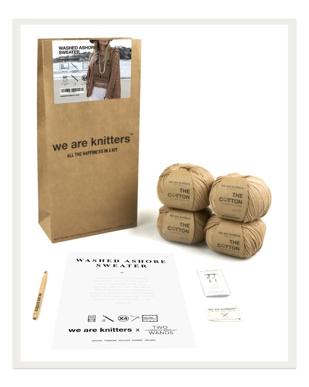 If you’re looking for a truly special yarn kit, We Are Knitters is a top choice. The beautiful packaging and thoughtful details make this a lovely gift with high end yarn and modern designs.