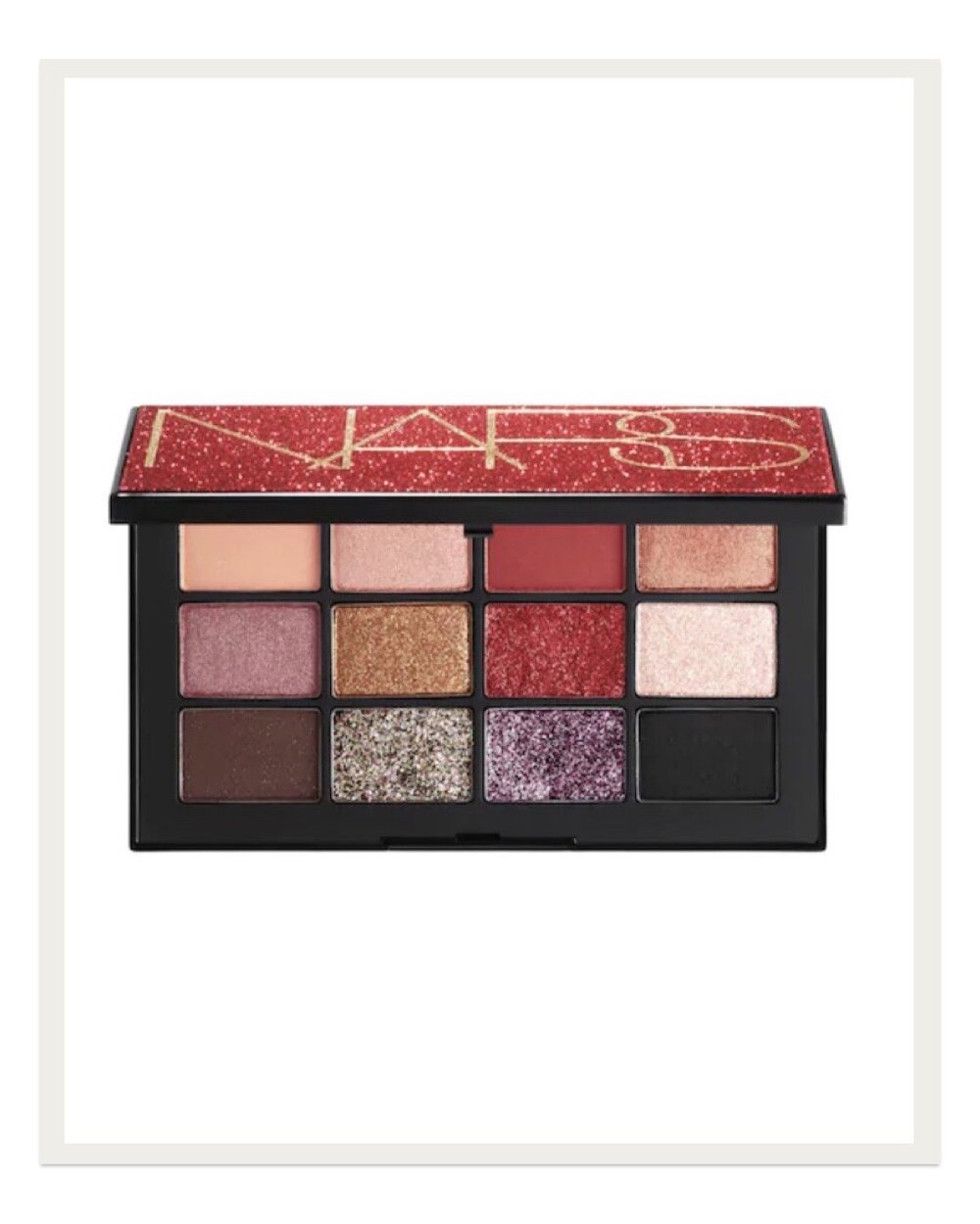 When I’m looking to get a little fancier, my new favorite product is this Inferno eyeshadow palette from Nars. I love the 70s inspired colors and sparkly options that glam up your look for nights on the town. I’m so excited to wear these shades to holiday parties!