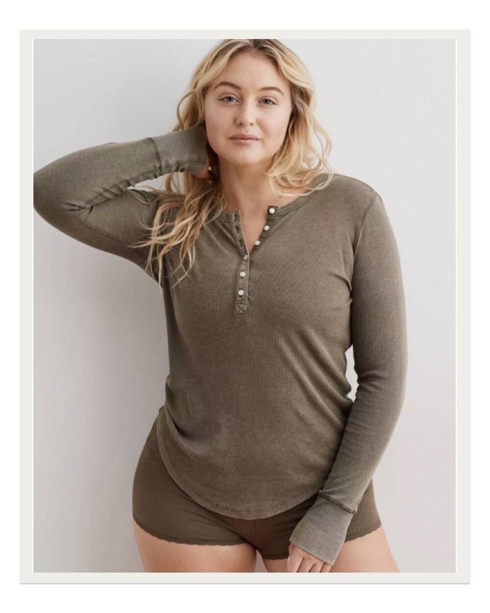 This henley version of the Aerie long sleeve comes in the coolest faded colors and is so cute worn alone or under a plaid button down. I may or may not have an entire stack of these in my closet now …