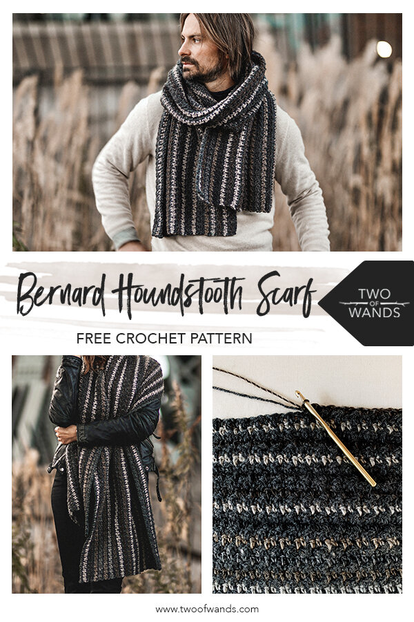 Hounds tooth crochet scarf pattern with fringe - Dora Does