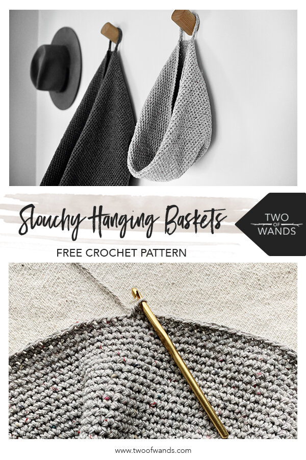 Knit Slouchy Hanging Baskets FREE Knitting Pattern — Two of Wands