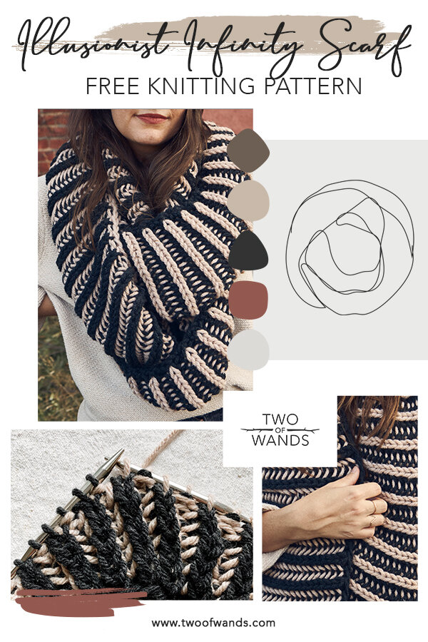 Hue + Me: Illusionist Infinity Scarf FREE Knitting Pattern — Two of Wands