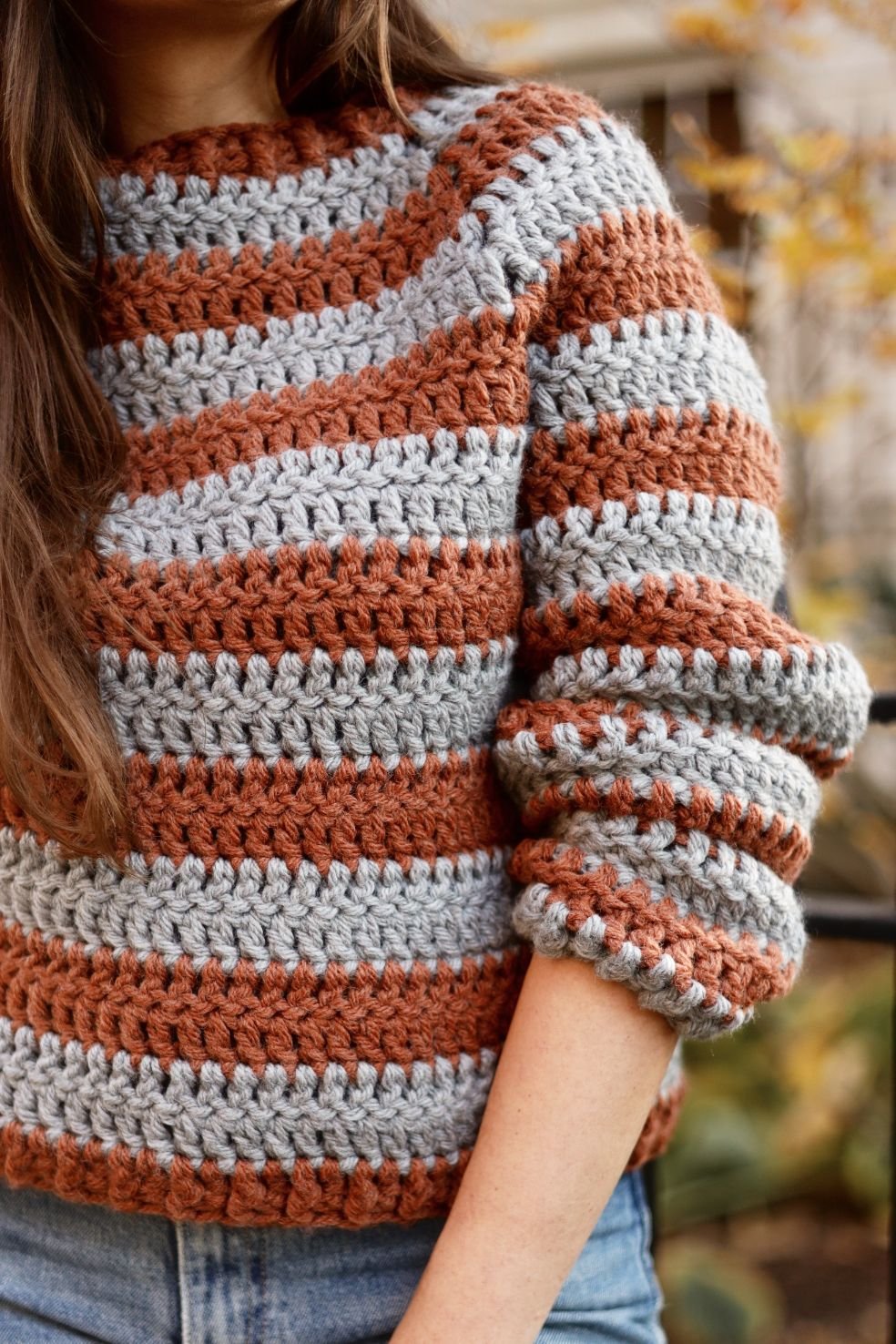 Crochet Sweater Top Multi-color Orange