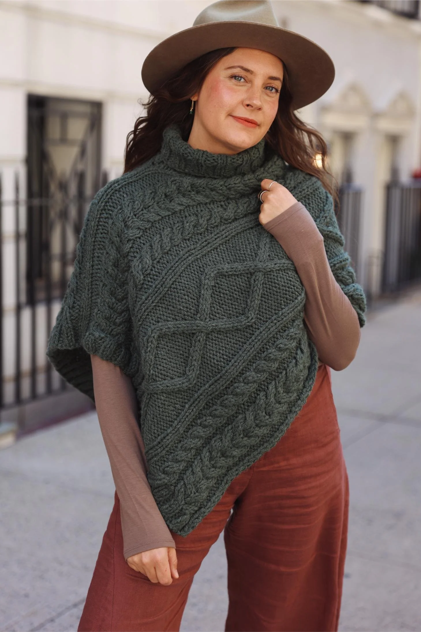 Sutton Cable Poncho pattern by Two of Wands