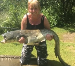 Jan Gartell and her new 42lbs PB Cat