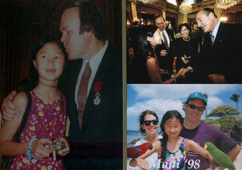Clockwise from left: Daughter Maia with Parker, Parker family with Jacques Chirac 1999, Parker family in Maui 1998