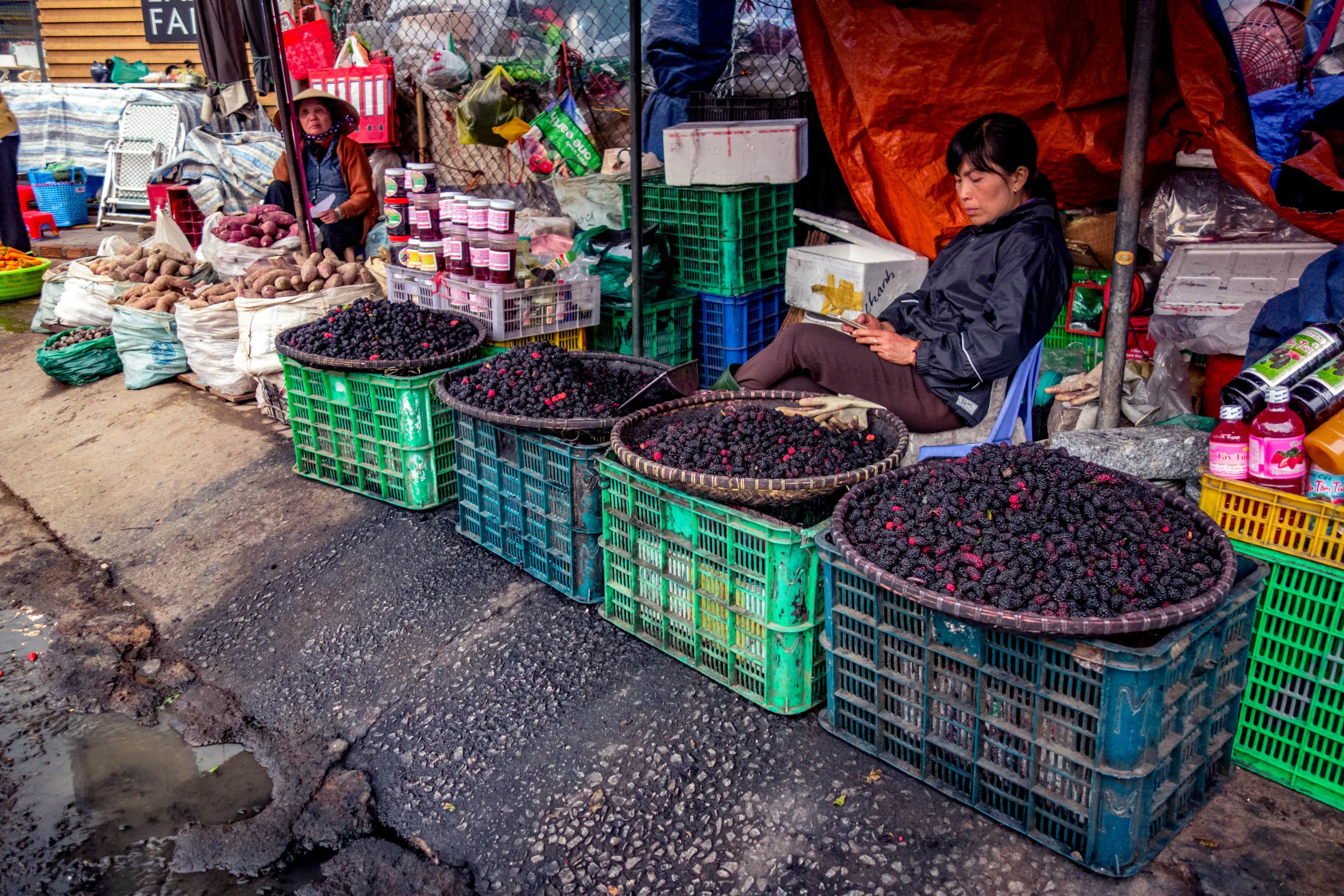 Mulberries being sold at the market in central Da Lat. 