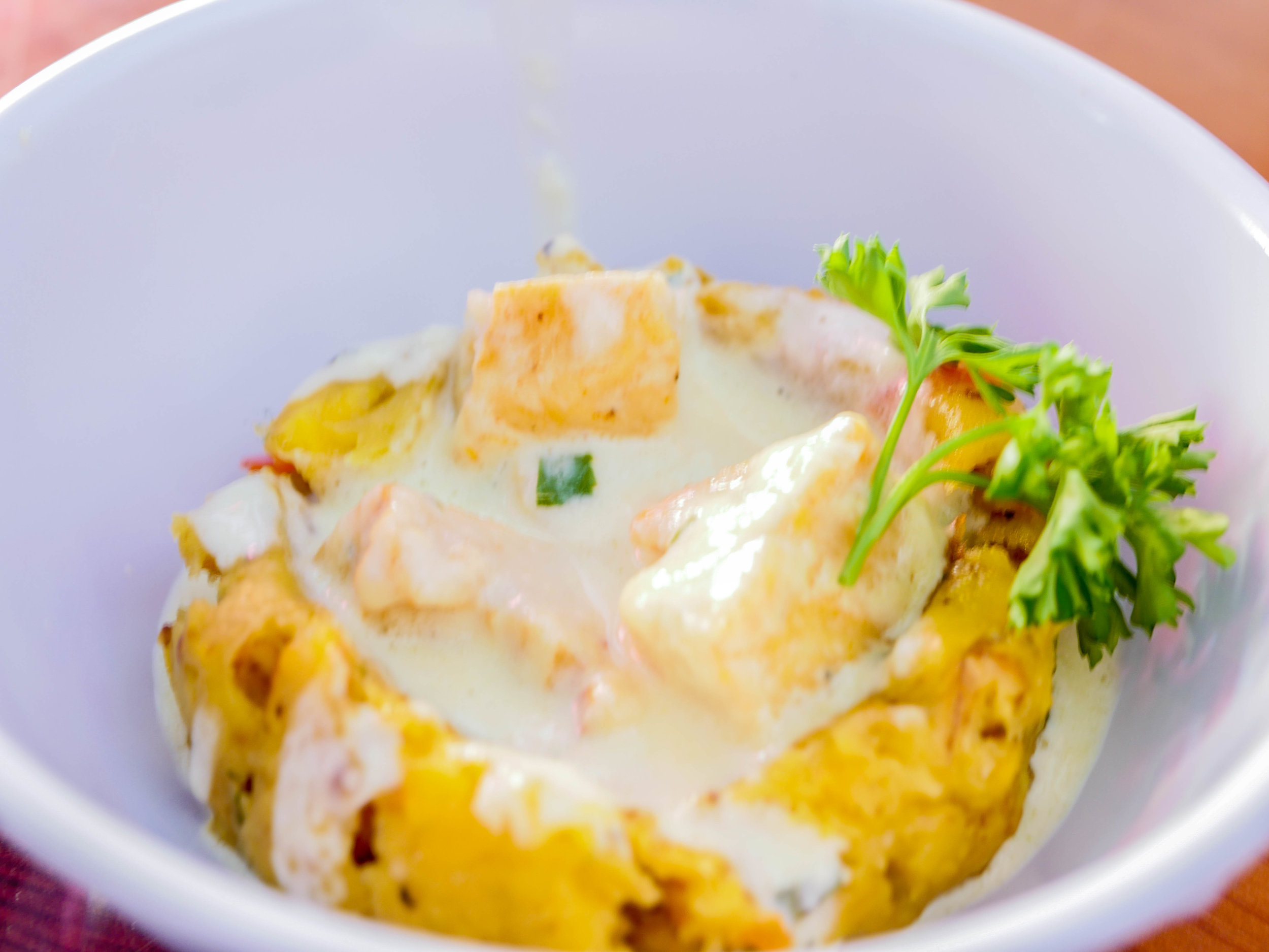 Crappy photo but delicious mofongo with garlic cream sauce and chicken. 