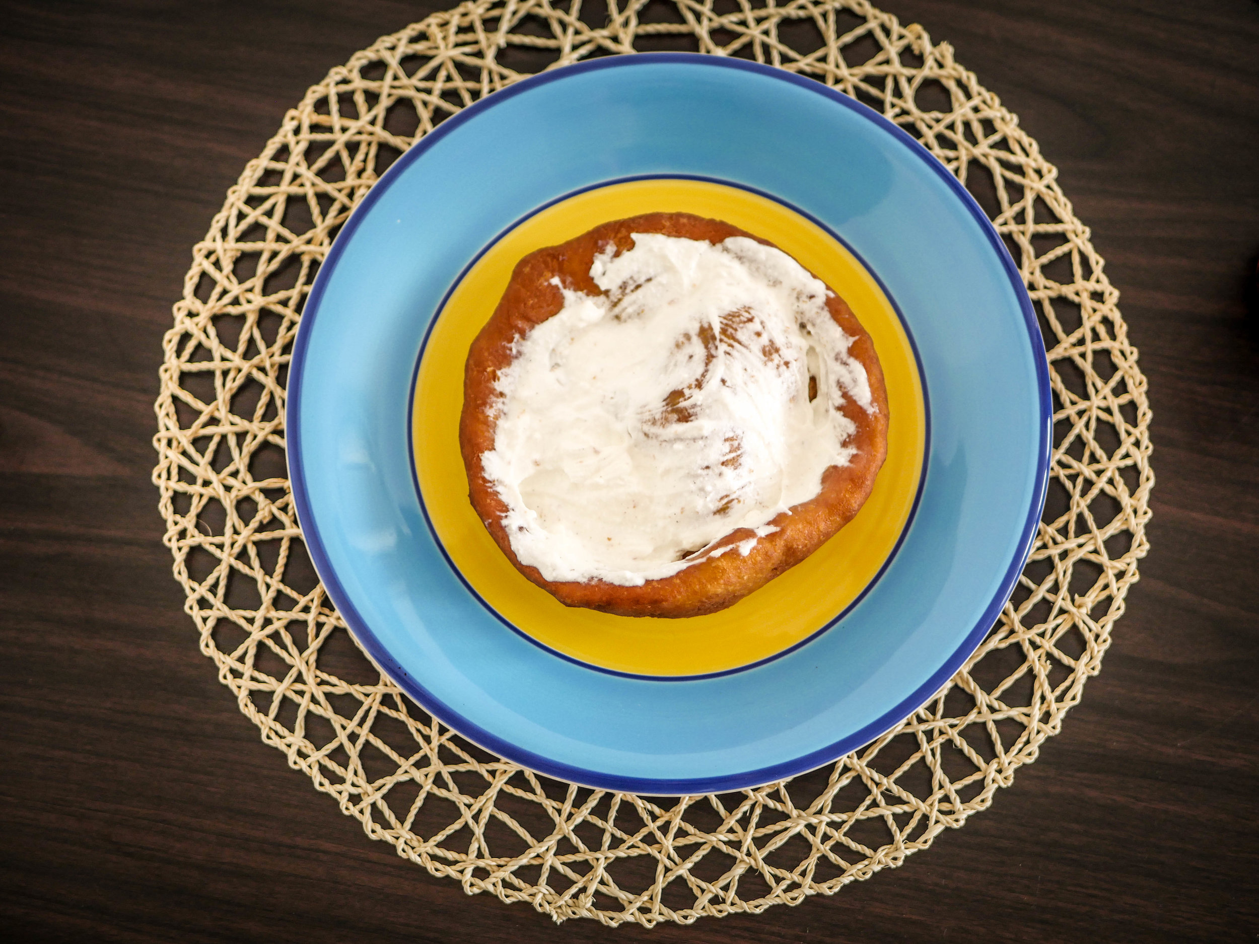 Langos with goat cheese.