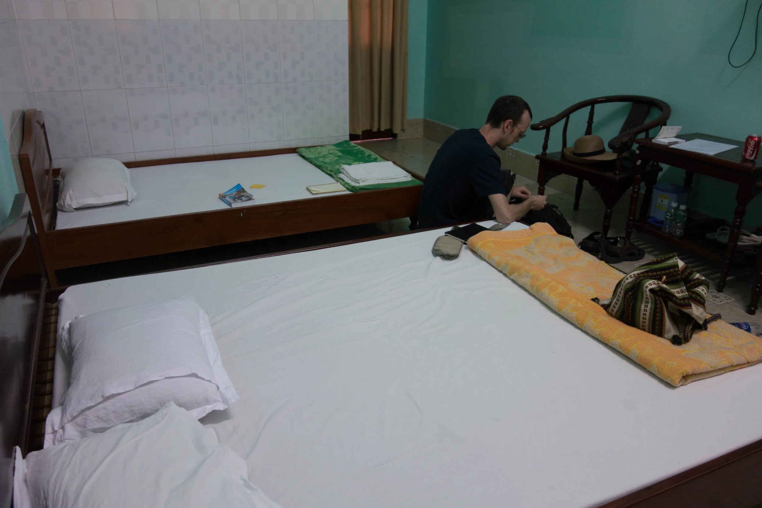 The non-bloody part of our Vinh Long hotel room. 