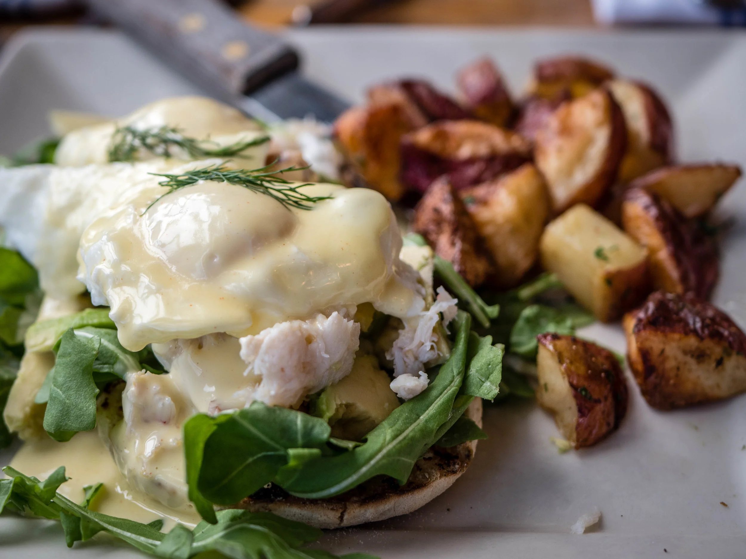 Seattle Benedict with fresh dungeness crab and avocado