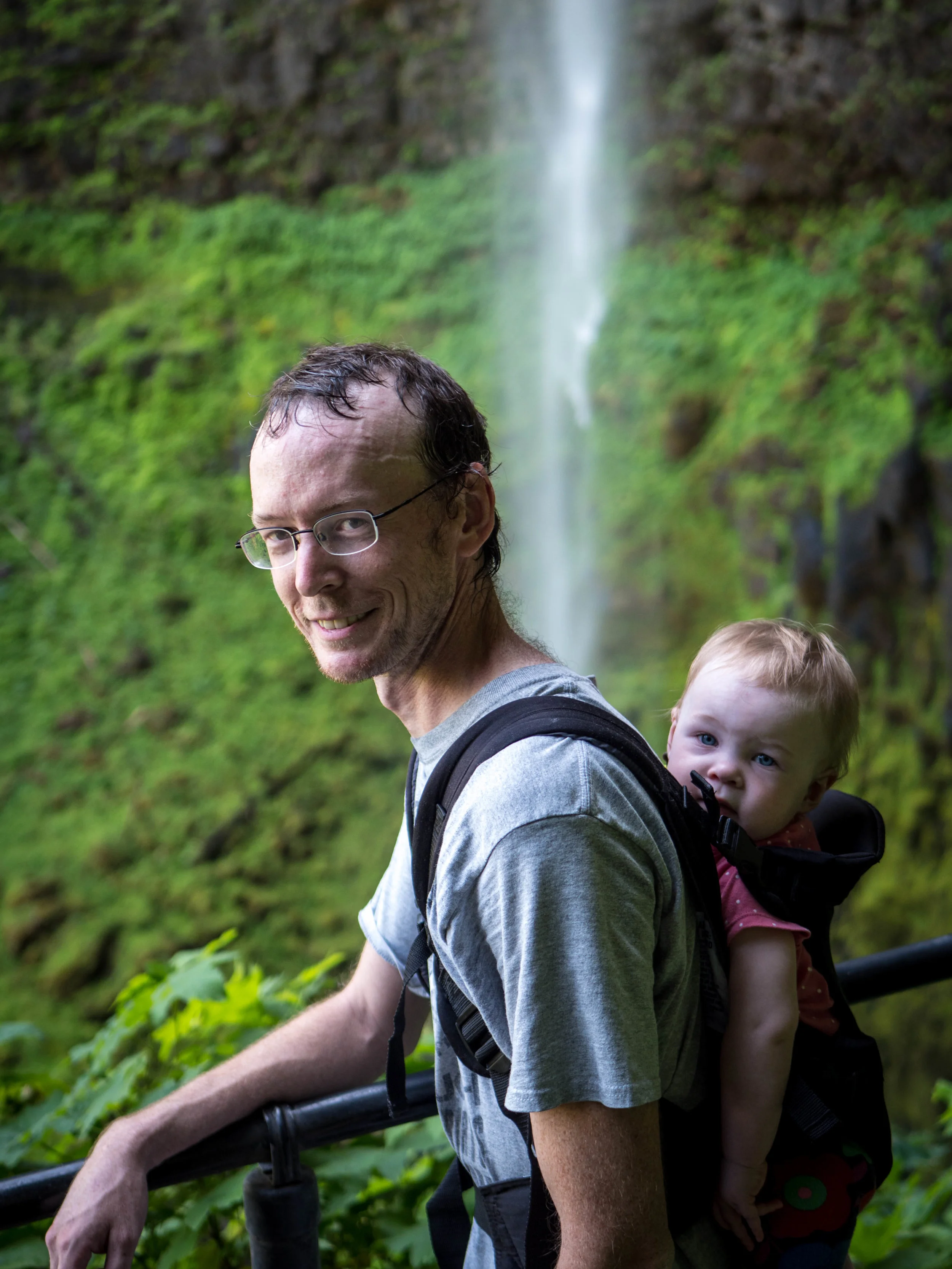 Twin A is unimpressed with the third highest waterfall in Oregon.