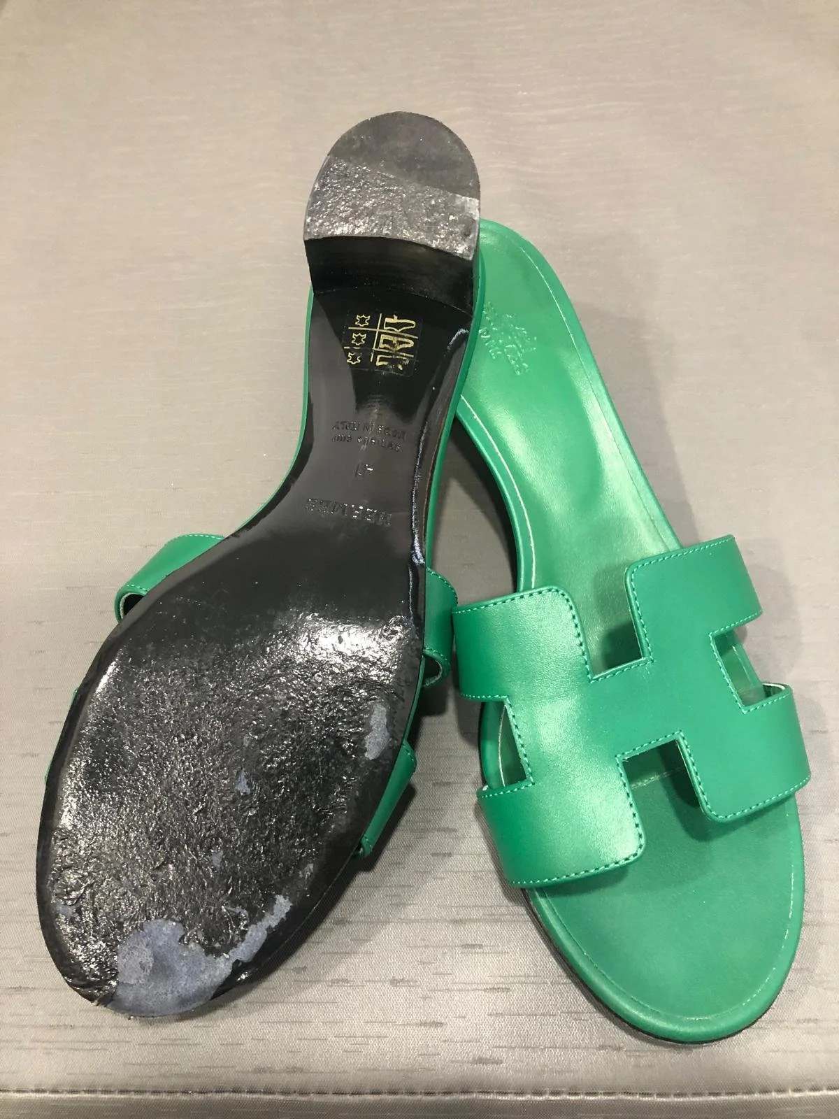 Hermès Oran sandals before repair