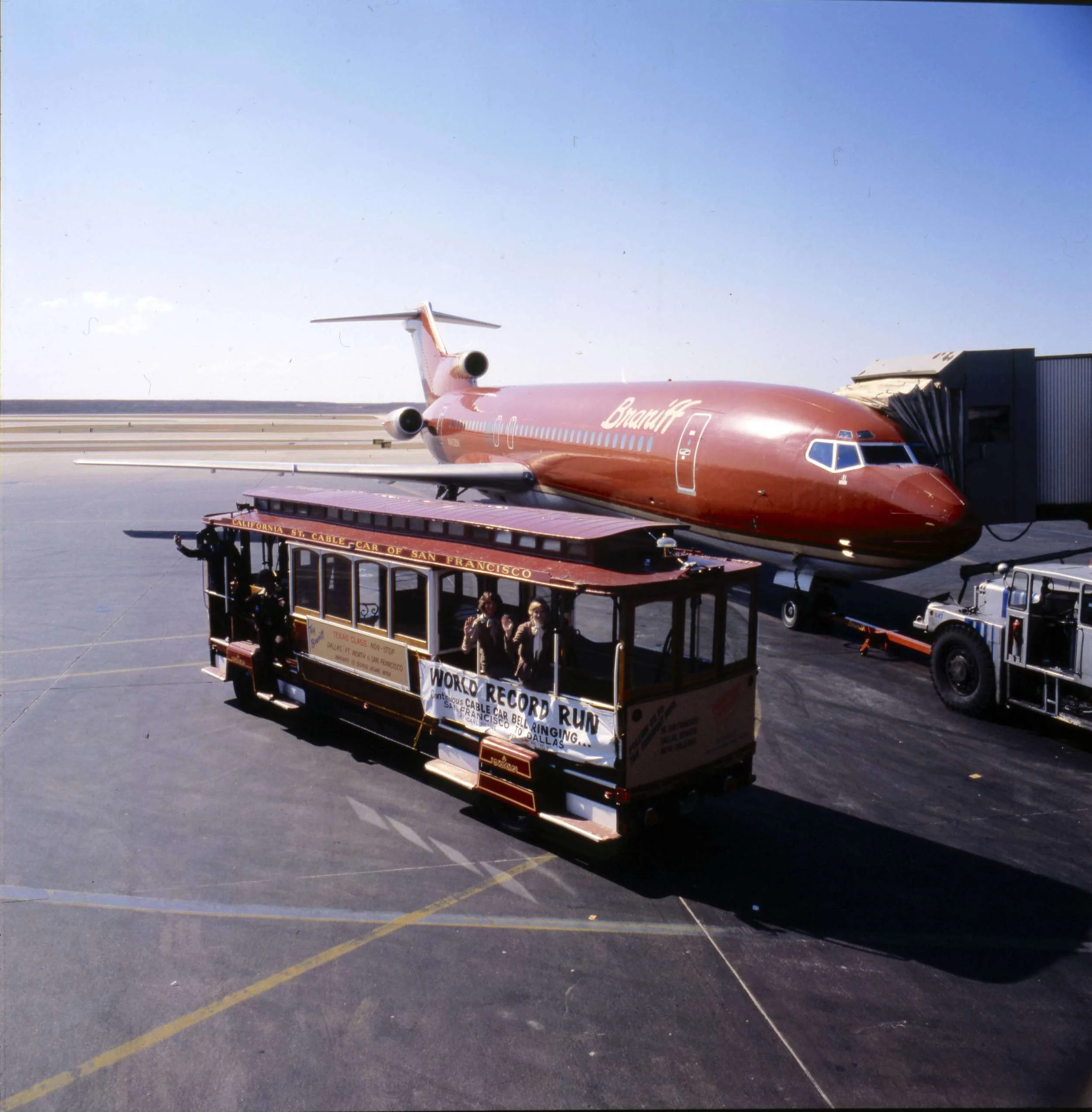 Braniff International Boeing 727-227 Advanced in 1978 Harper and George/Cars and Concepts/Halston Terra Cotta Ultra Color Scheme at DFW Airport, Texas