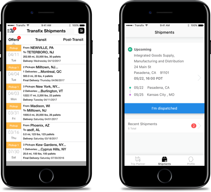 Old vs New - A key aspect of the redesign considered the driver’s context and job to be done. We now focus the mobile experience to the driver’s current shipment and the upcoming destination by using a tab bar and sharing key details in the default view.