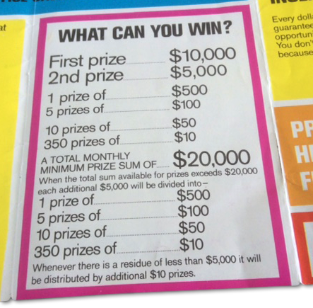 Here is the brochure that was found with her Bonus Bonds. Top prize $10,000! Woo hoo!