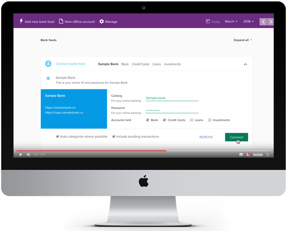 PocketSmith video showing how to add a bank feed and connect your accounts.