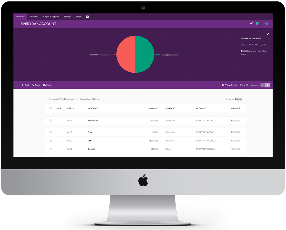 PocketSmith screen showing every transaction.