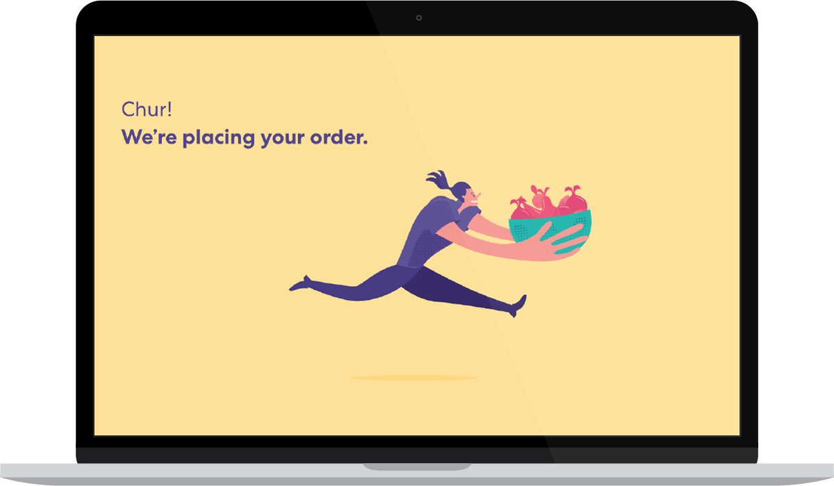 The screen that pops up for a few seconds once she has hit the place my order button. What’s with the bowl of fruit Sharesies?