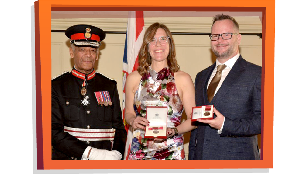 Katie and Alan Donegan with the Lord-Lieutenant of Greater London, after receiving their British Empire Medals for services to financial education in 2025.