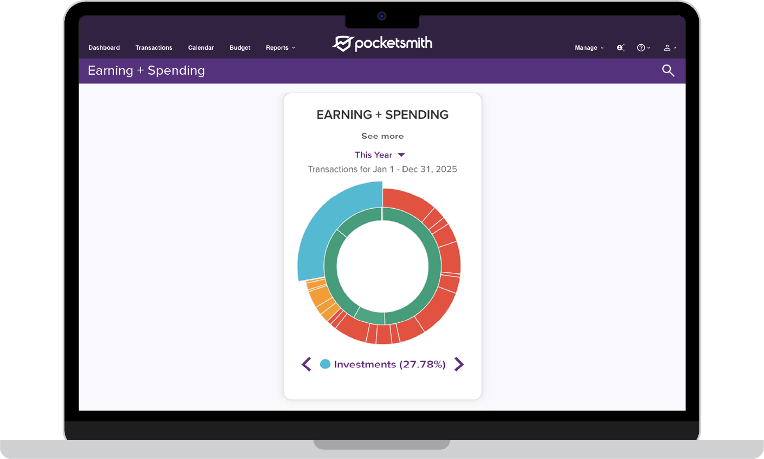 PocketSmith showing me our percentage of income we allocate to investments.